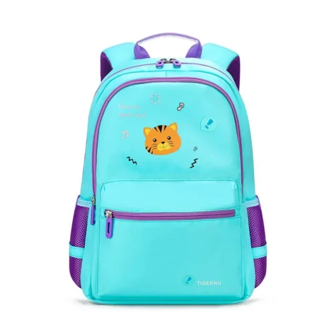Tigernu T-B9030A barnesekk - front, blå Tigernu T-B9030A skolesekk for barn forfra i blå