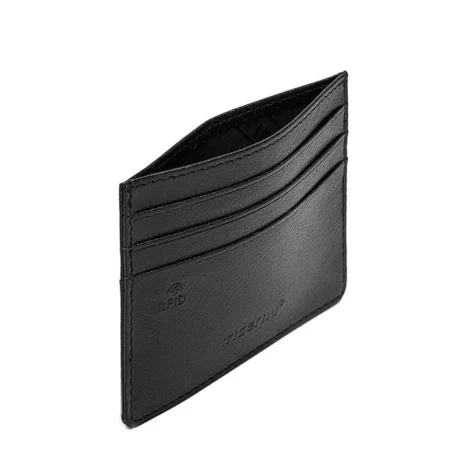 Tigernu T-C001 RFID-kortholder - innvendig rom Tigernu T-C001 kortholder åpen med synlig seddellomme i svart PU-lær