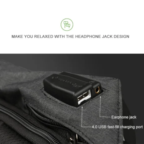 Tigernu T-B3599 USB og hodetelefonutgang USB-ladeport og hodetelefonutgang på Tigernu T-B3599