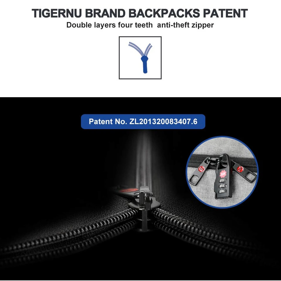 Anti-tyveri glidelås på Tigernu T-B3090USB