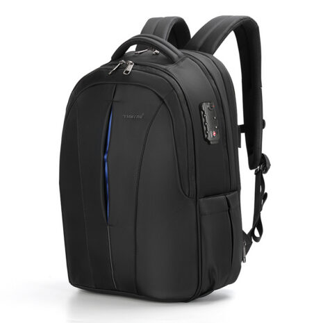 Tigernu T-B3105XL utvidbar PC-ryggsekk i sort og blått, sett skrått forfra fra høyre.